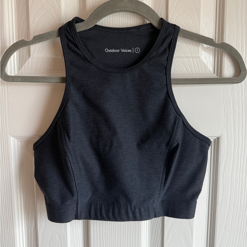 OUTDOOR VOICES Athena Black Bra Crop Top Workout Tank Compression Size S NWOT